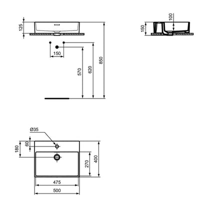Лавоар за плот Ideal Standard Atelier Extra бял мат 50 см