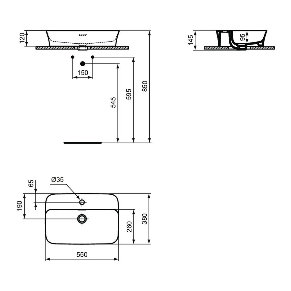 Ideal Standard Atelier Ipalyss Sage 55 cm Countertop Sink with Tap Hole
