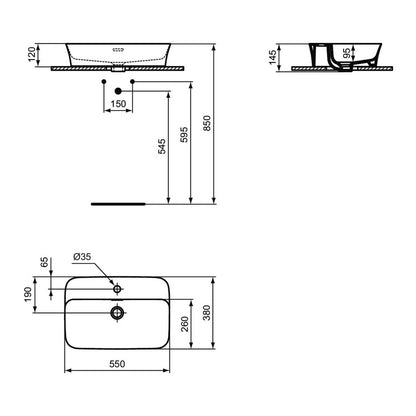 Ideal Standard Atelier Ipalyss Sage 55 cm Countertop Sink with Tap Hole