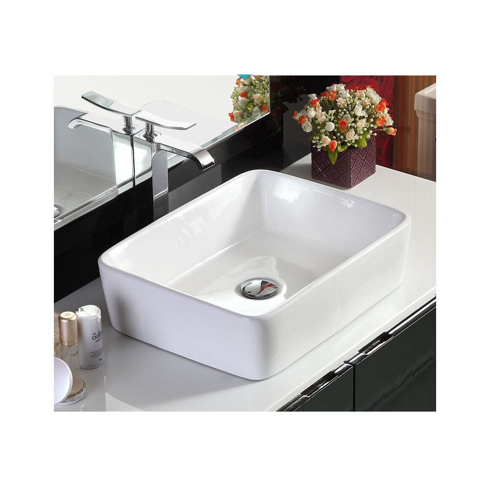 Inter Ceramic Art Rectangular Glossy White Finish Countertop Sink 48 cm