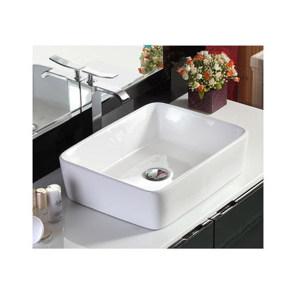 Inter Ceramic Art Rectangular Glossy White Finish Countertop Sink 48 cm