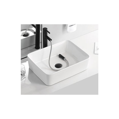Inter Ceramic Art Rectangular Glossy White Finish Countertop Sink 48 cm