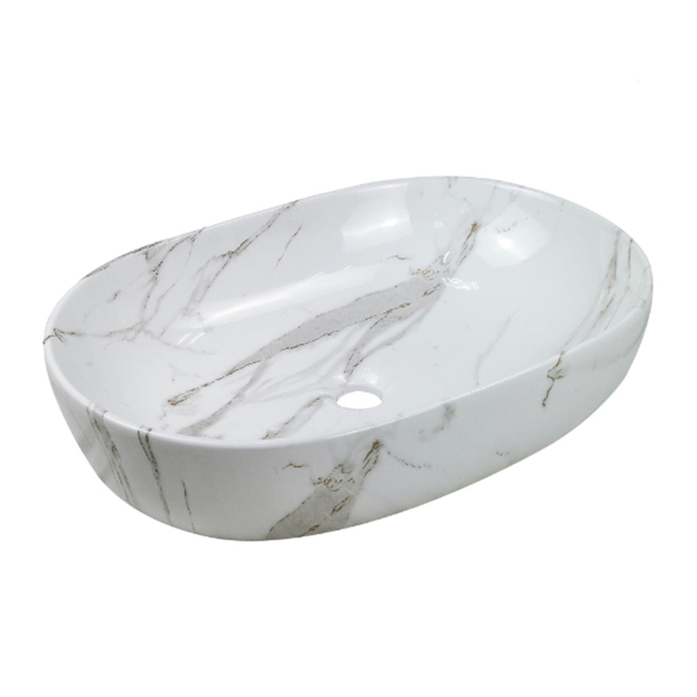 Invena Korfu Oval Countertop Sink 60 cm in White Marble Finish