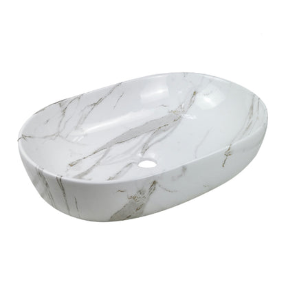 Invena Korfu Oval Countertop Sink 60 cm in White Marble Finish
