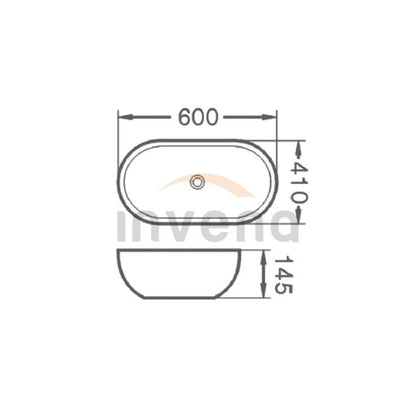 Invena Korfu Oval Countertop Sink 60 cm in White Marble Finish