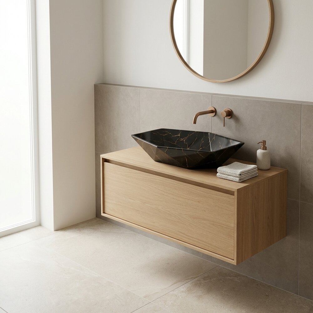 Countertop Sink Black/Gold Rune Kari 63.5 cm