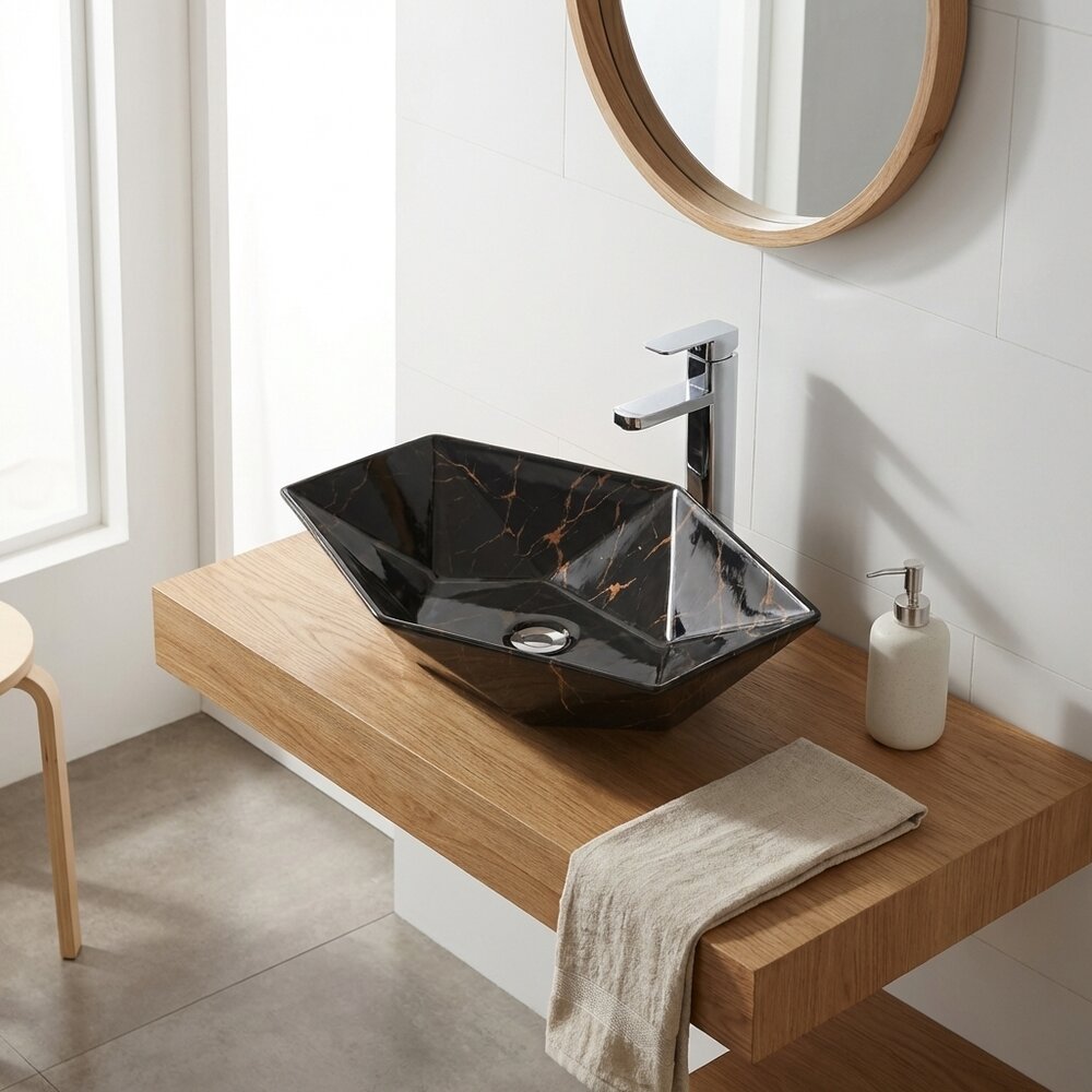 Countertop Sink Black/Gold Rune Kari 63.5 cm