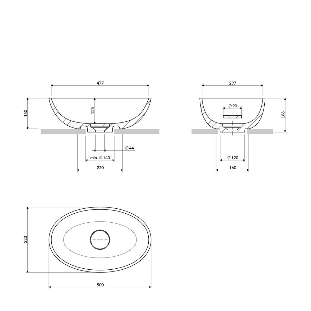 Мивка за плот Omnires Shell M+ бял гланц 50 cm