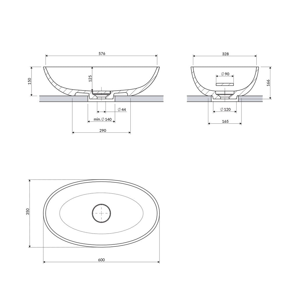 Мивка за плот Omnires Shell M+ матово сиво 60 cm