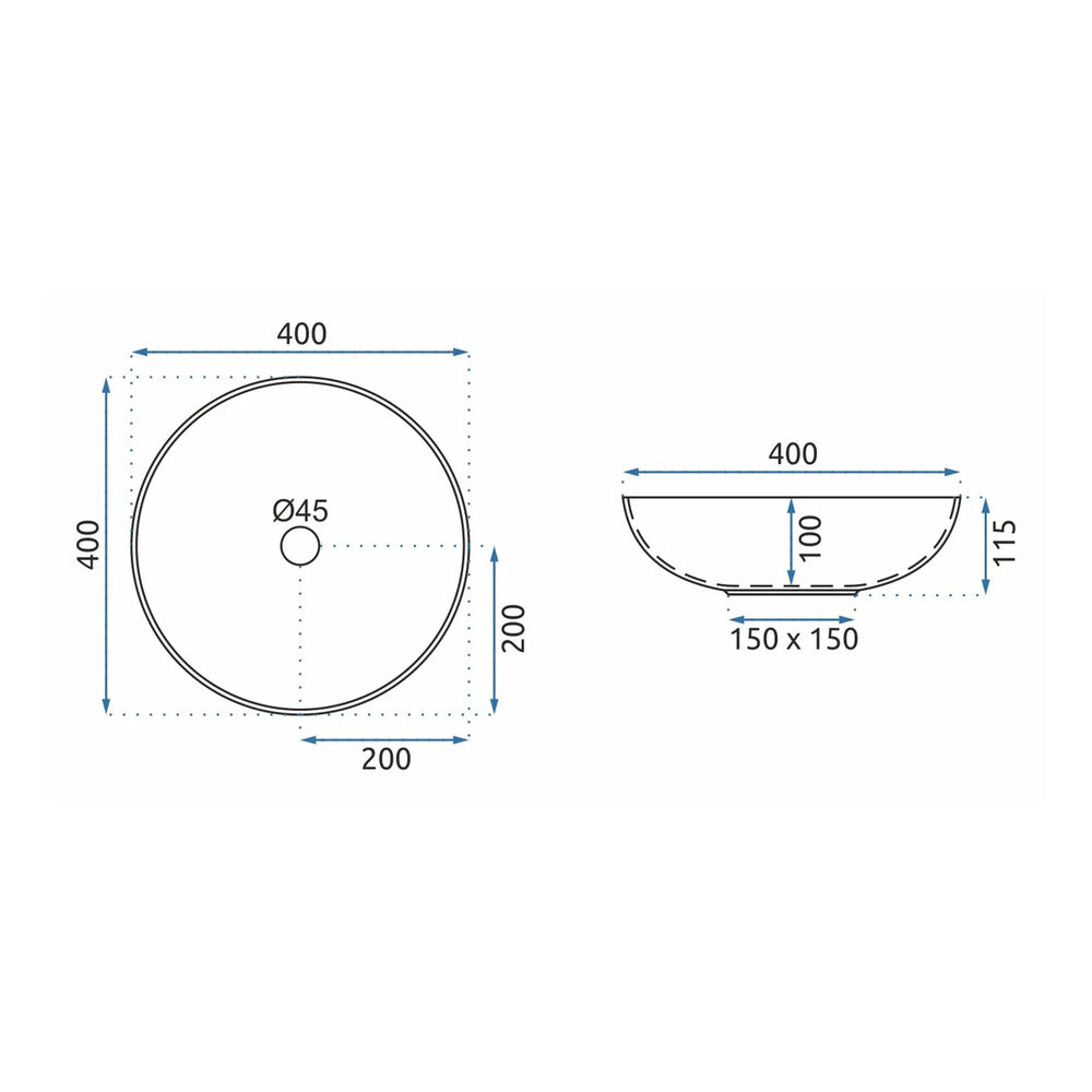 Rea Arte Round Countertop Sink Glossy White - Gray Finish 40 cm