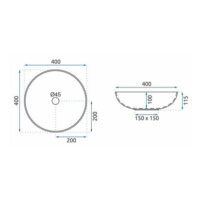 Rea Arte Round Countertop Sink Glossy White - Gray Finish 40 cm