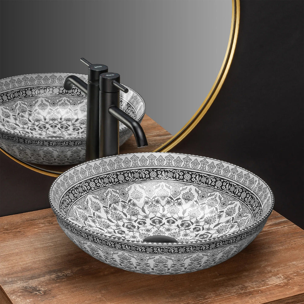 Rea Arte Round Countertop Sink Glossy White - Gray Finish 40 cm