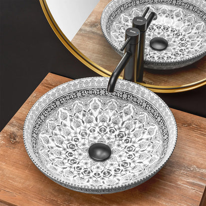 Rea Arte Round Countertop Sink Glossy White - Gray Finish 40 cm