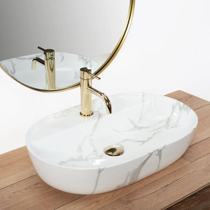 Rea Aura Oval Countertop Sink Glossy White Marble Finish 61 cm
