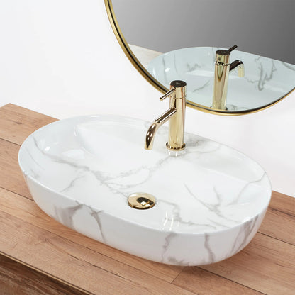 Rea Aura Oval Countertop Sink Glossy White Marble Finish 61 cm