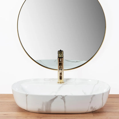 Rea Aura Oval Countertop Sink Glossy White Marble Finish 61 cm