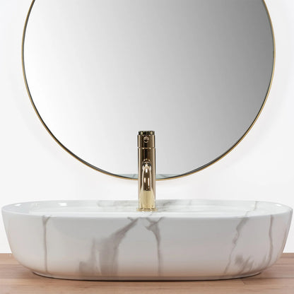 Rea Aura Oval Countertop Sink Glossy White Marble Finish 61 cm