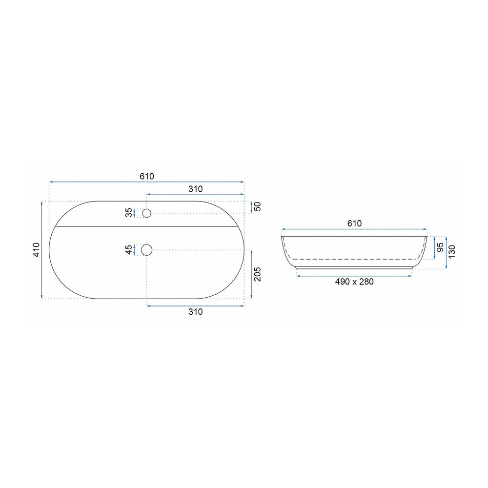 Rea Aura Oval Countertop Sink Glossy White Marble Finish 61 cm