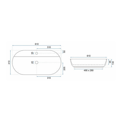 Rea Aura Oval Countertop Sink Glossy White Marble Finish 61 cm