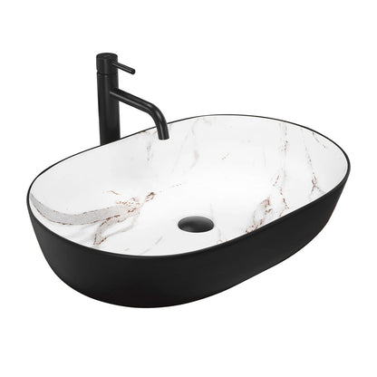 Rea Cleo Aiax Oval Countertop Sink White Stone - Matte Black Finish 60 cm