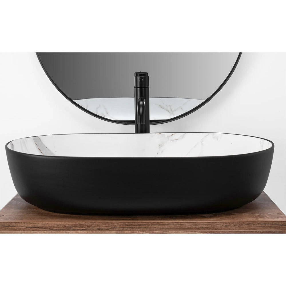 Rea Cleo Aiax Oval Countertop Sink White Stone - Matte Black Finish 60 cm
