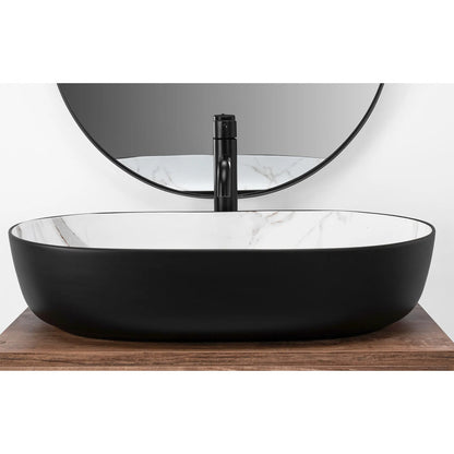 Rea Cleo Aiax Oval Countertop Sink White Stone - Matte Black Finish 60 cm