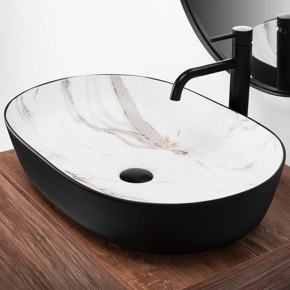 Rea Cleo Aiax Oval Countertop Sink White Stone - Matte Black Finish 60 cm