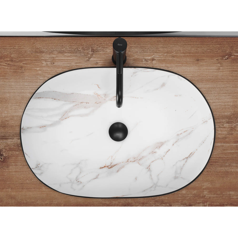 Rea Cleo Aiax Oval Countertop Sink White Stone - Matte Black Finish 60 cm