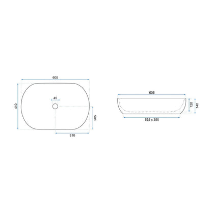 Rea Cleo Aiax Oval Countertop Sink White Stone - Matte Black Finish 60 cm