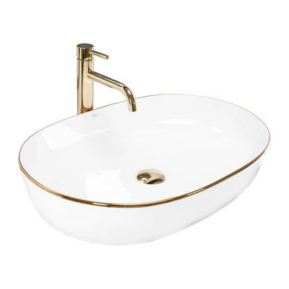 Rea Cleo Oval Countertop Sink White - Gold Finish 60 cm