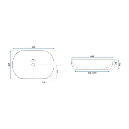 Rea Cleo Oval Countertop Sink White - Gold Finish 60 cm