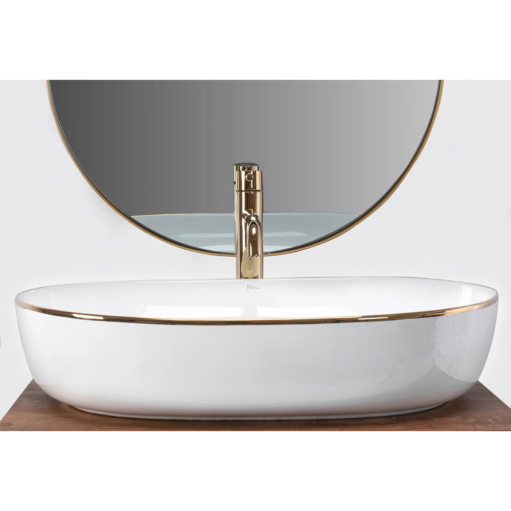 Rea Cleo Oval Countertop Sink White - Gold Finish 60 cm