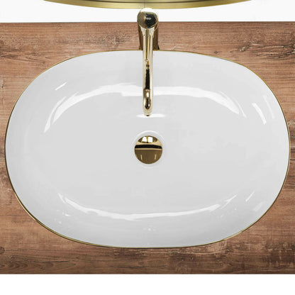 Rea Cleo Oval Countertop Sink White - Gold Finish 60 cm
