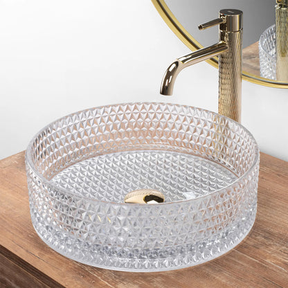 Rea Cristal round countertop sink transparent glass finish 36 cm