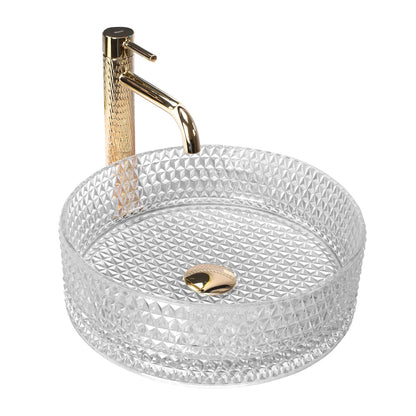 Rea Cristal round countertop sink transparent glass finish 36 cm