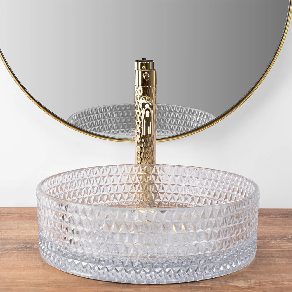 Rea Cristal round countertop sink transparent glass finish 36 cm