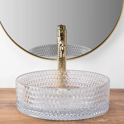 Rea Cristal round countertop sink transparent glass finish 36 cm