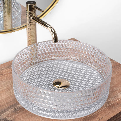 Rea Cristal round countertop sink transparent glass finish 36 cm