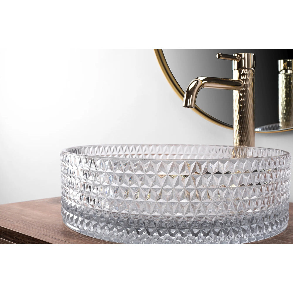 Rea Cristal round countertop sink transparent glass finish 36 cm