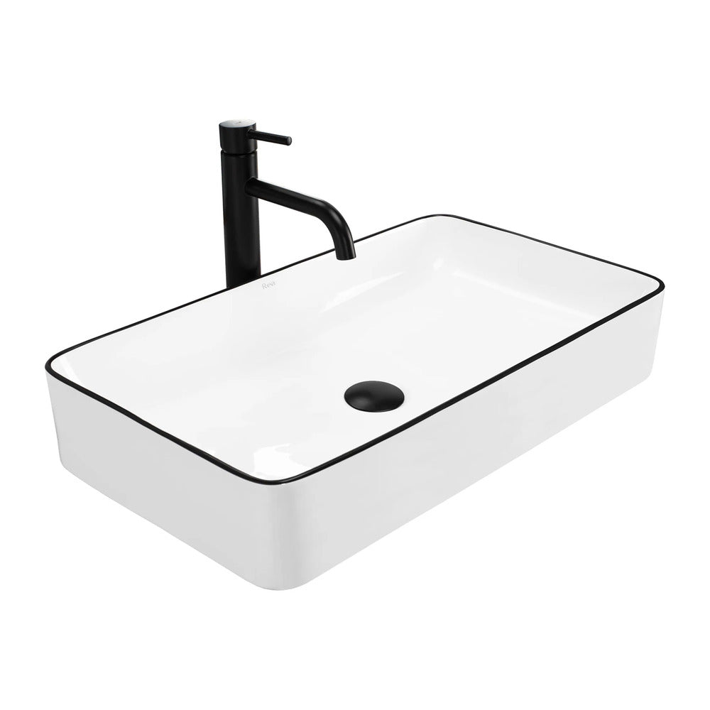Rea Denis Rectangular Countertop Sink White - Black Finish 62 cm