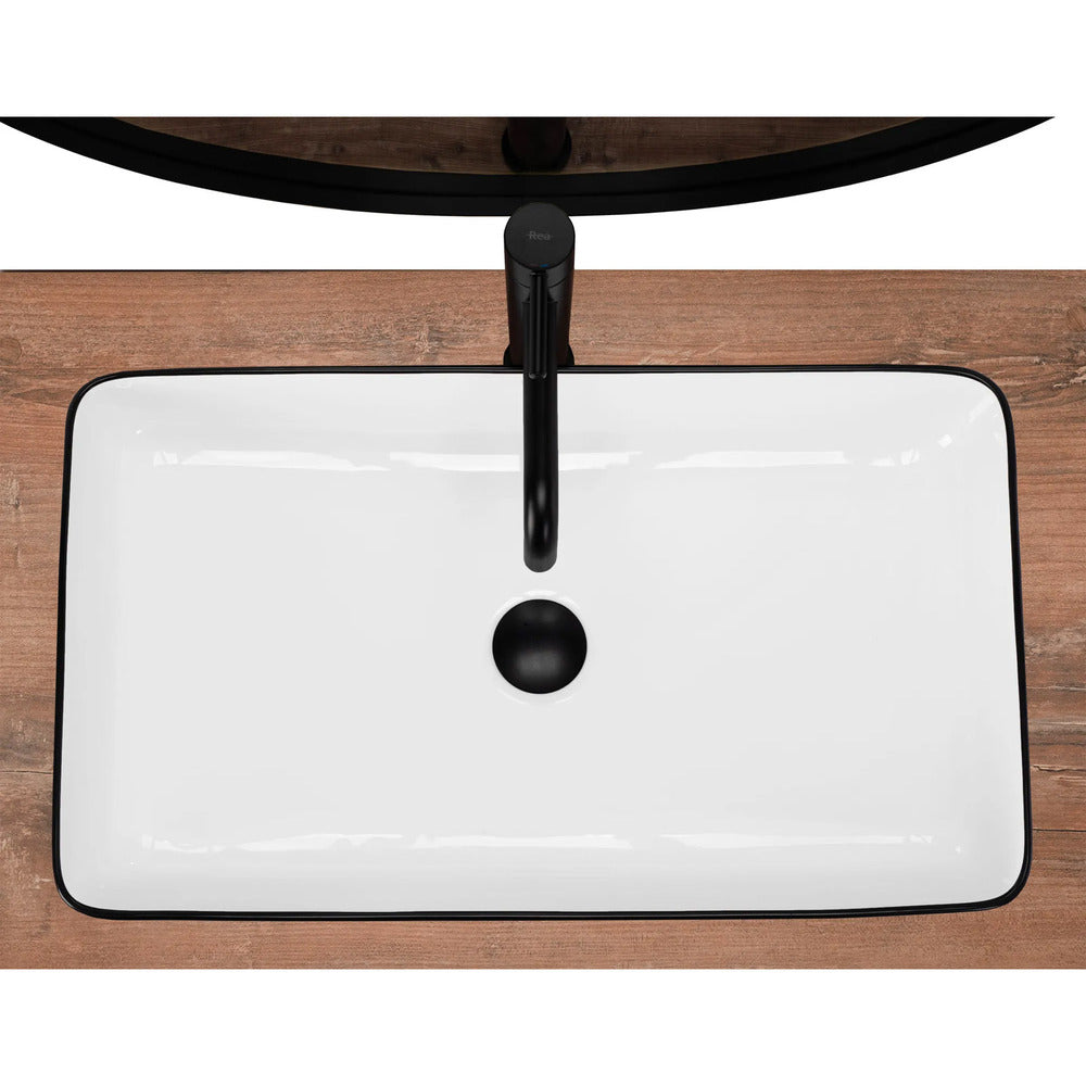 Rea Denis Rectangular Countertop Sink White - Black Finish 62 cm