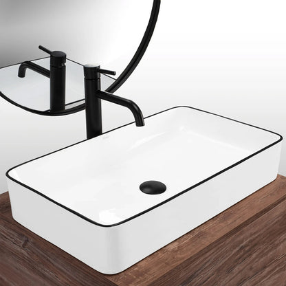 Rea Denis Rectangular Countertop Sink White - Black Finish 62 cm