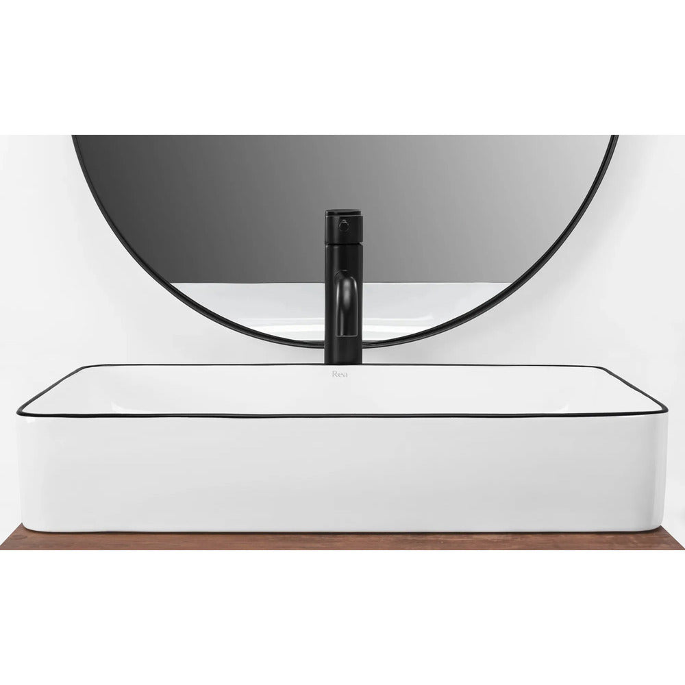 Rea Denis Rectangular Countertop Sink White - Black Finish 62 cm