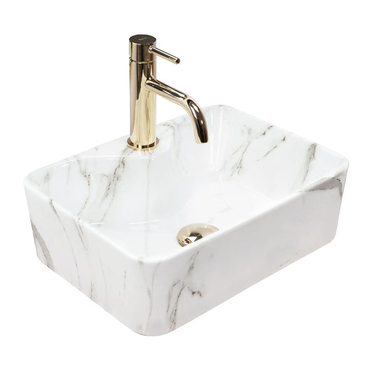 Rea Kelly Mini Aiax Oval Countertop Sink Glossy White Stone Finish 40 cm