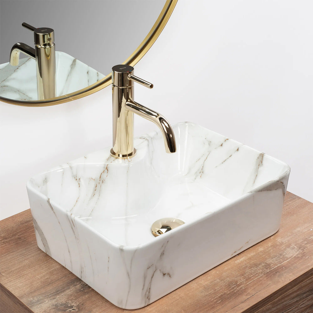 Rea Kelly Mini Aiax Oval Countertop Sink Glossy White Stone Finish 40 cm