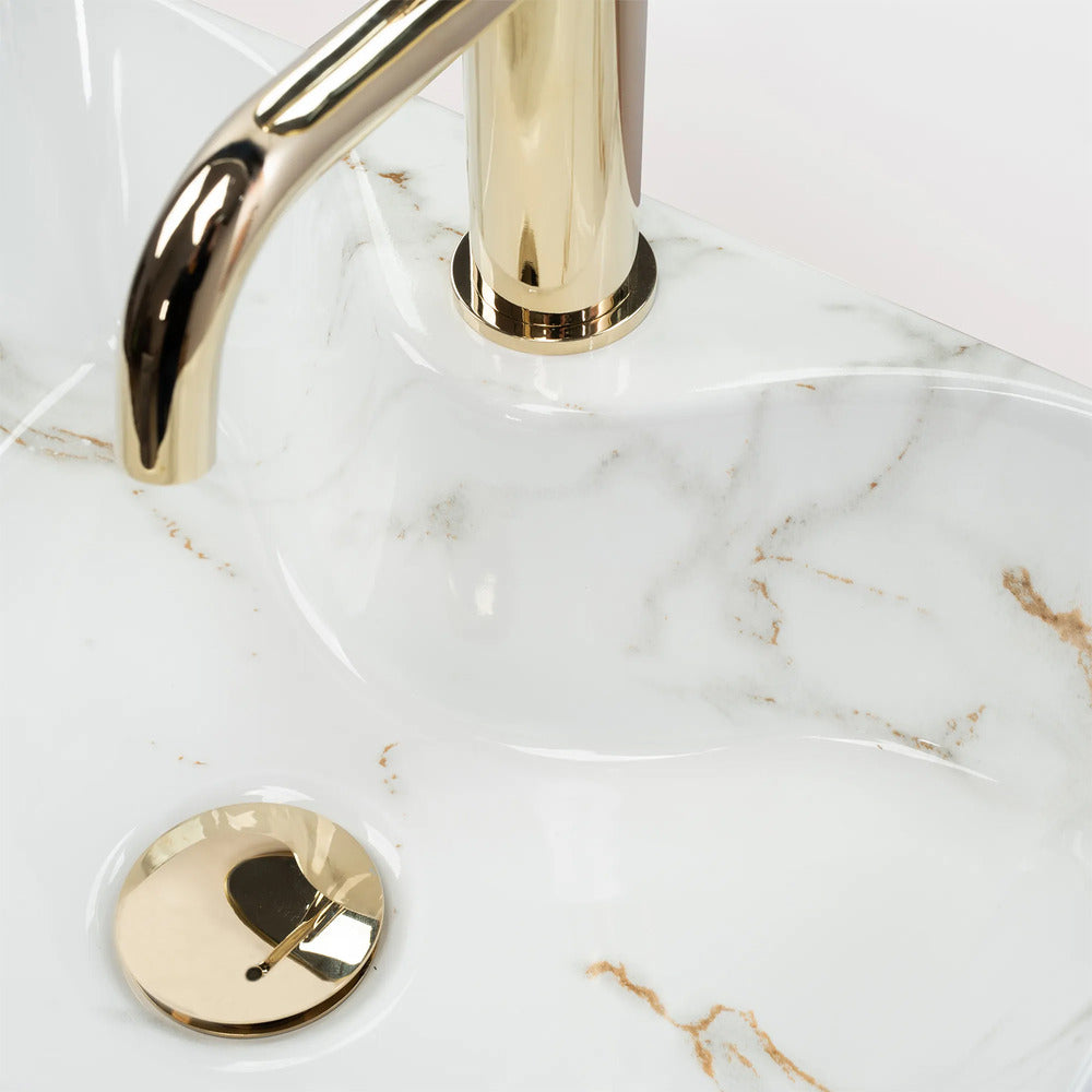 Rea Kelly Mini Aiax Oval Countertop Sink Glossy White Stone Finish 40 cm