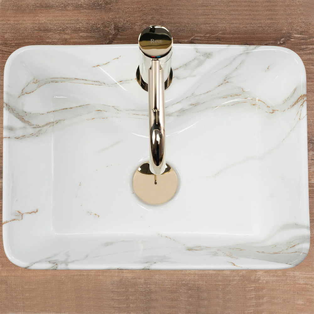 Rea Kelly Mini Aiax Oval Countertop Sink Glossy White Stone Finish 40 cm