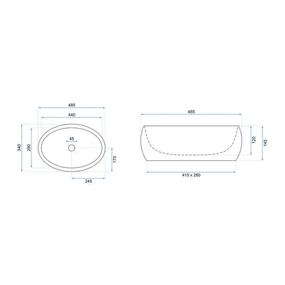 Rea Linda Oval Countertop Sink Matte Lava Stone Finish 49 cm