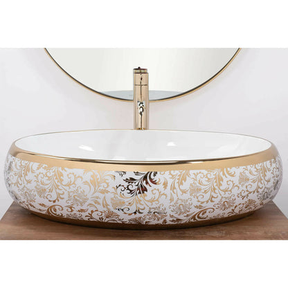 Rea Melania Meryl Oval Countertop Sink White - Gold Finish 60 cm