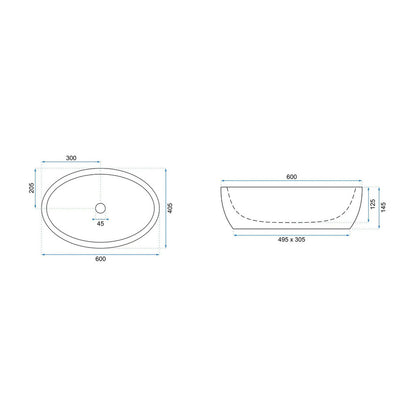 Rea Melania Meryl Oval Countertop Sink White - Gold Finish 60 cm